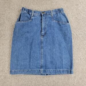 VTG Denim & Co Jean Skirt Womens 8 Blue Cotton Medium Wash Pockets USA